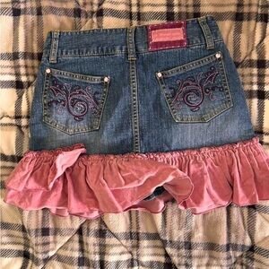 Y2K Denim and Pink Ruffle Skirt